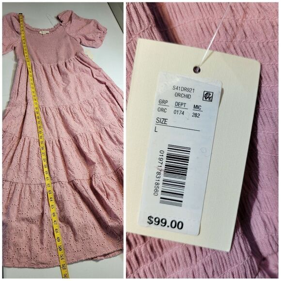 Westbound Pink Smocked Eyelet Cotton Maxi Dress Women's Size Large NEW - Picture 11 of 12